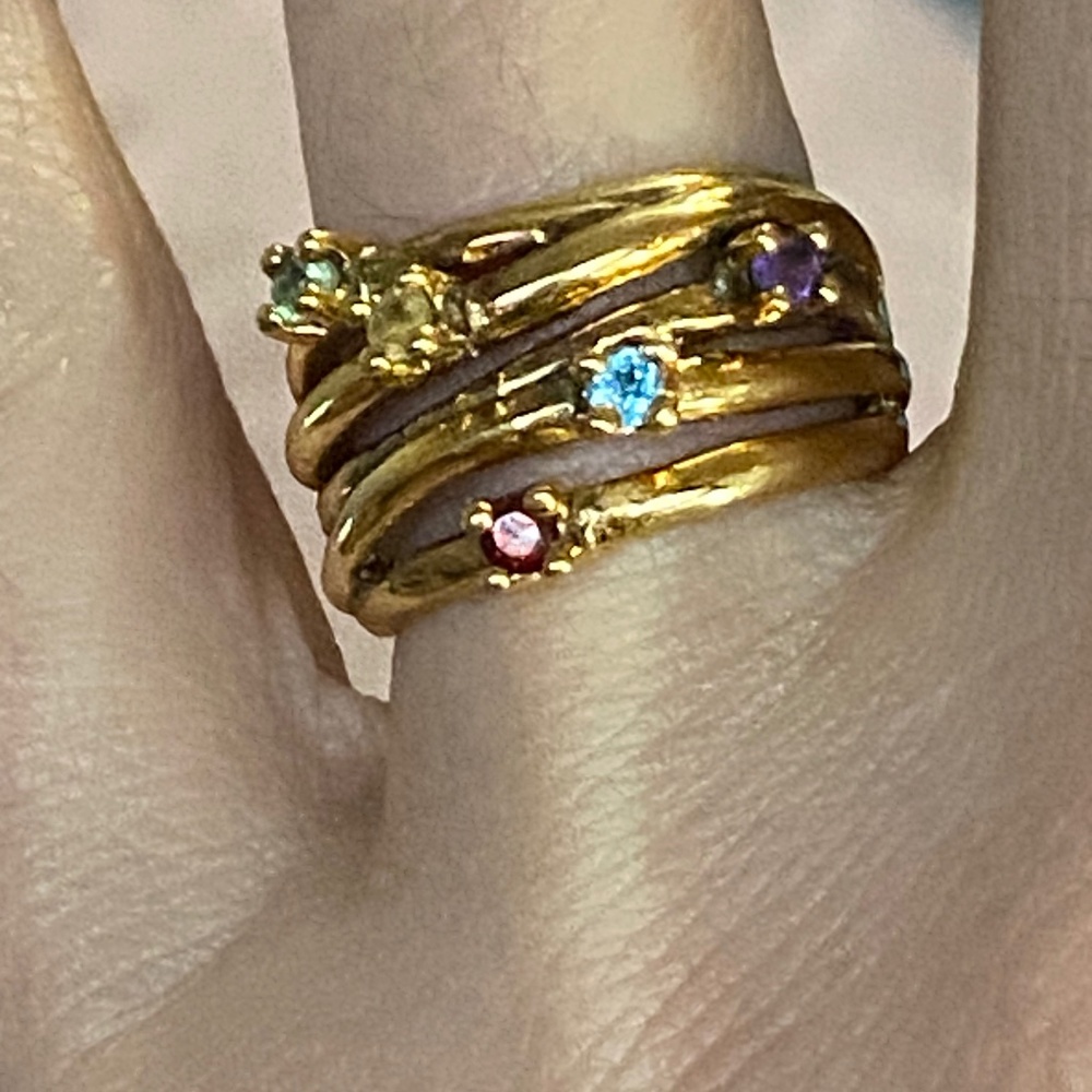 Gold Multi-Stone Wrapped Band Ring - Women's Fashion